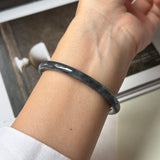 55.3mm A-Grade Natural Black Imperial Green Jadeite Traditional Round Slim Cut Bangle No. 152179