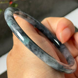 54.1mm A-Grade Natural Black Imperial Green Jadeite Traditional Round Slim Cut Bangle No. 152180