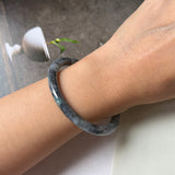 54.1mm A-Grade Natural Black Imperial Green Jadeite Traditional Round Slim Cut Bangle No. 152180