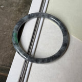 54.3mm A-Grade Natural Black Imperial Green Jadeite Traditional Round Slim Cut Bangle No. 152181