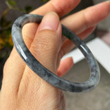 54.3mm A-Grade Natural Black Imperial Green Jadeite Traditional Round Slim Cut Bangle No. 152181