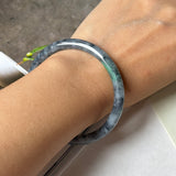 54.3mm A-Grade Natural Black Imperial Green Jadeite Traditional Round Slim Cut Bangle No. 152181