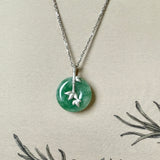 A-Grade Green Floral Jadeite Donut Bamboo Pendant (Dual Gold Tone) No.172610