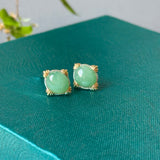 A-Grade Natural Sage Green Jadeite Fleur Stud Earrings No. 180934