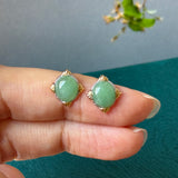 A-Grade Natural Sage Green Jadeite Fleur Stud Earrings No. 180934