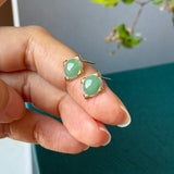 A-Grade Natural Sage Green Jadeite Fleur Stud Earrings No. 180934