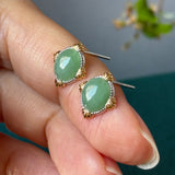A-Grade Natural Sage Green Jadeite Fleur Stud Earrings No. 180934