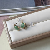 A-Grade Natural Sage Green Jadeite Fleur Stud Earrings No. 180934