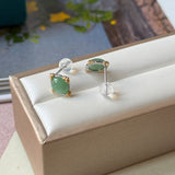 A-Grade Natural Sage Green Jadeite Fleur Stud Earrings No. 180934