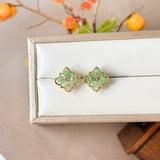 SOLD OUT: Icy A-Grade Natural Moss On Snow Jadeite Osmanthus Flower Stud Earrings No. 180932