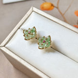 SOLD OUT: Icy A-Grade Natural Moss On Snow Jadeite Osmanthus Flower Stud Earrings No. 180932