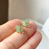 SOLD OUT: Icy A-Grade Natural Moss On Snow Jadeite Osmanthus Flower Stud Earrings No. 180932