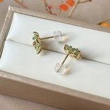 SOLD OUT: Icy A-Grade Natural Moss On Snow Jadeite Osmanthus Flower Stud Earrings No. 180932