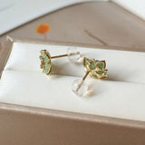 SOLD OUT: Icy A-Grade Natural Moss On Snow Jadeite Osmanthus Flower Stud Earrings No. 180932