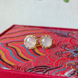 Icy A-Grade Natural Light Pink Jadeite Sisal Rope Stud Earrings No. 180933
