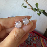 Icy A-Grade Natural Light Pink Jadeite Sisal Rope Stud Earrings No. 180933