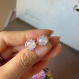 Icy A-Grade Natural Light Pink Jadeite Sisal Rope Stud Earrings No. 180933