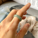 16.1mm A-Grade Natural Bluish Green Jadeite Abacus Ring Band No.220680