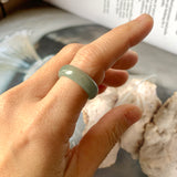 16.1mm A-Grade Natural Bluish Green Jadeite Abacus Ring Band No.220680