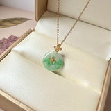 A-Grade Moss On Snow Jadeite M.Petals Lilac Flower Donut Pendant No.172617
