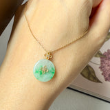 A-Grade Moss On Snow Jadeite M.Petals Lilac Flower Donut Pendant No.172617