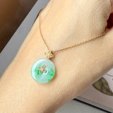 A-Grade Moss On Snow Jadeite M.Petals Lilac Flower Donut Pendant No.172617