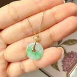 A-Grade Moss On Snow Jadeite M.Petals Lilac Flower Donut Pendant No.172617