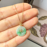 A-Grade Moss On Snow Jadeite M.Petals Lilac Flower Donut Pendant No.172617