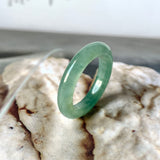 17mm A-Grade Natural Bluish Green Jadeite Abacus Ring Band No.220681