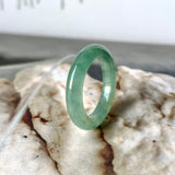 17mm A-Grade Natural Bluish Green Jadeite Abacus Ring Band No.220681