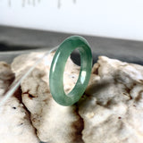 17mm A-Grade Natural Bluish Green Jadeite Abacus Ring Band No.220681