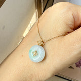 A-Grade Lavender Green Jadeite M.Petals Lilac Flower Donut Pendant No.172618