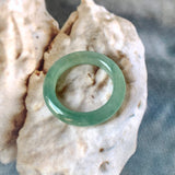 17mm A-Grade Natural Bluish Green Jadeite Abacus Ring Band No.220681