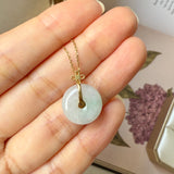 A-Grade Lavender Green Jadeite M.Petals Lilac Flower Donut Pendant No.172618