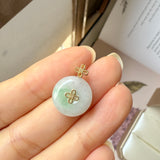 A-Grade Lavender Green Jadeite M.Petals Lilac Flower Donut Pendant No.172618