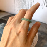 17mm A-Grade Natural Bluish Green Jadeite Abacus Ring Band No.220681