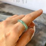17mm A-Grade Natural Bluish Green Jadeite Abacus Ring Band No.220681
