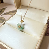 A-Grade Moss On Snow Jadeite M.Petals Lilac Flower Donut Pendant No.172619