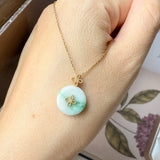 A-Grade Moss On Snow Jadeite M.Petals Lilac Flower Donut Pendant No.172619