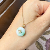 A-Grade Moss On Snow Jadeite M.Petals Lilac Flower Donut Pendant No.172619