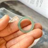 17mm A-Grade Natural Bluish Green Jadeite Abacus Ring Band No.220681