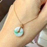A-Grade Moss On Snow Jadeite M.Petals Lilac Flower Donut Pendant No.172619