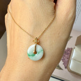 A-Grade Moss On Snow Jadeite M.Petals Lilac Flower Donut Pendant No.172619