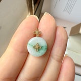 A-Grade Moss On Snow Jadeite M.Petals Lilac Flower Donut Pendant No.172619