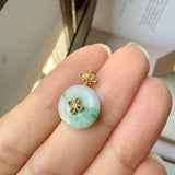 A-Grade Moss On Snow Jadeite M.Petals Lilac Flower Donut Pendant No.172619