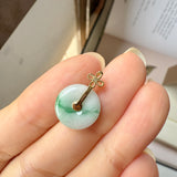 A-Grade Moss On Snow Jadeite M.Petals Lilac Flower Donut Pendant No.172619