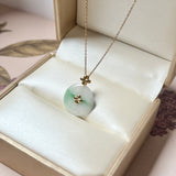 A-Grade Moss On Snow Jadeite V.Petals Lilac Flower Donut Pendant No.172620