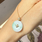A-Grade Moss On Snow Jadeite V.Petals Lilac Flower Donut Pendant No.172620