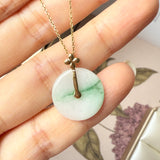 A-Grade Moss On Snow Jadeite V.Petals Lilac Flower Donut Pendant No.172620