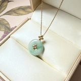 A-Grade Moss On Snow Jadeite V.Petals Lilac Flower Donut Pendant No.172621